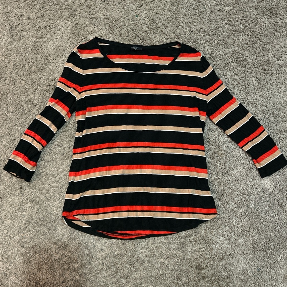 The Limited Black, Red, and Cream Striped Long Sleeve Top